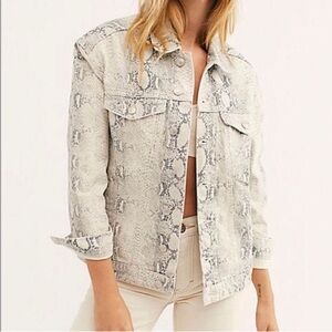 Free people Snake Print Denim Trucker Jacket